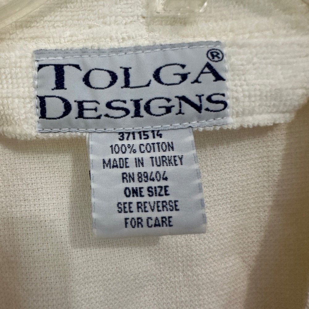 Cotton Terry Robe Cream Embroidered Rosebud Shawl Collar Cottagecore Tolga OS - Picture 9 of 10